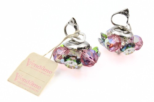 Luxurious Bedazzled Vendome Pink Green Glass AB Crystals Bead Necklace Set - Picture 17 of 19