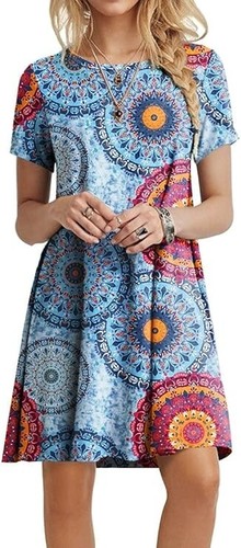 Damen Sommer Kurzarm T Shirt Kleid Freizeit Bindeband Taille Größe XL