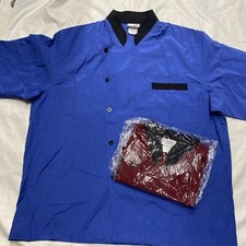 Happy chef size XL chef Coat blue plaid Burgundy short sleeve zip pocket