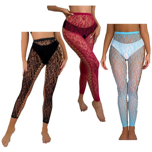 2 Stück Damen Blumen Spitze Netz ausgehöhlt enge durchsichtige Strumpfhosen unter Hosen - Bild 3 von 23