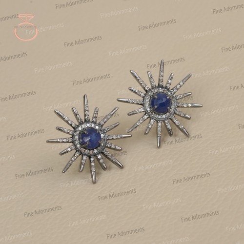 Nuevos aretes estrella de plata de ley 925 con diamantes naturales y zafiro azul - Imagen 10 de 10