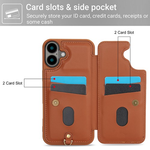 For iPhone 16 Plus/16 Pro Max/15/14/13 Leather Wallet Case Card Holder w/Wrist - Picture 31 of 54