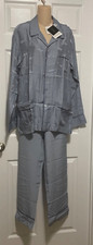 La Perla 100% Silk Pajamas L Silvery Blue Lon...