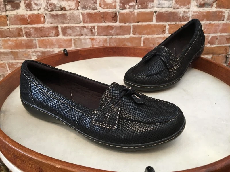 Mocassino Clarks nero in pelle di serpente Ashland Bubble Comfort 9 nuovo