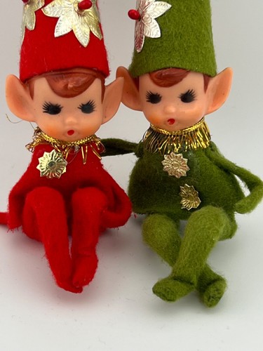 Red & Green Vintage CHRISTMAS Pixie Elf Knee Hugger Tall Cone Hat Japan VGC! - Picture 4 of 15