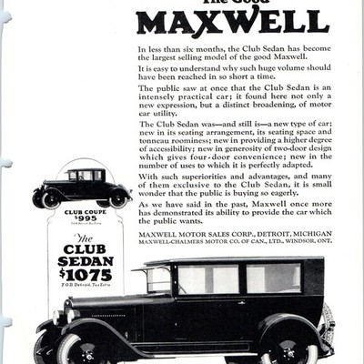 1924 Maxwell Club Sedan & Coupe Vintage Car Print Ad Detroit Chalmers Auto 1920s
