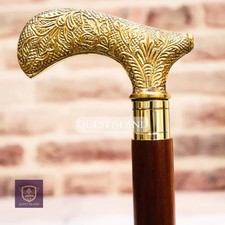 Walking Stick Handle Brass Wooden Victorian Foldable Cane Collectible Men's Gift