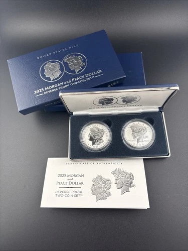 2025 S Reverse Proof $1 Morgan and Peace Silver Dollar 2pc Set Box ,OGP & COA