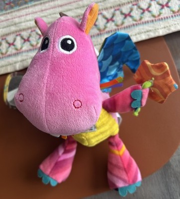 Lamaze pink stuffed Dragon Plush Toy rattle teether lovey crinkle mirror wings