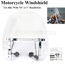 Fit 7/8 1" Clear Motorcycle Windscreen Windshield for Harley Suzuki Yamaha Honda