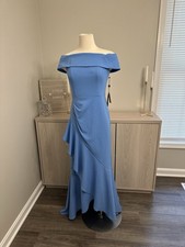 Adrianna Papell Dress Size 2 Blue Gown Off Shoulder Classic NWT Fitted Mermaid