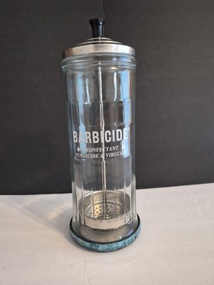 Vintage Barbicide Disinfectant Glass Jar Container King Research Inc -11'' Tall