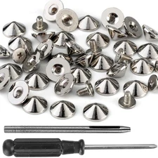 100 Sets Cone Spikes and Studs 4.7MM Height Silver Color 3/16" Bullet Spikes ...