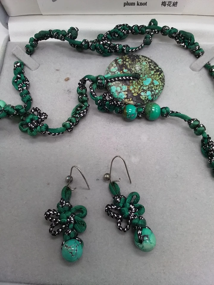 Set Halskette Ohrringe Technik soutache Kunsthandwerk OVP Cheng Collection Grün - Bild 3 von 4