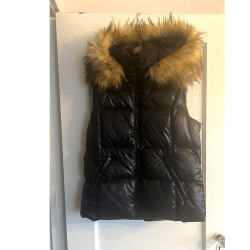 S13 New York Snowcat Down Black Puffer Vest Fur Trim Hood, Size XXL - Picture 1 of 10