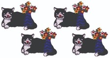 Cat With Flowers Iron On Patch Iron on Sew On 2 1/8" in Lot of 4