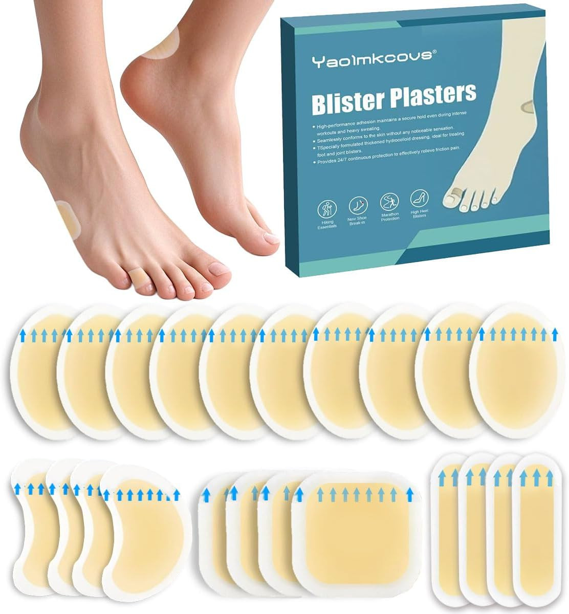 22Pcs Blister Plasters for Feet Waterproof Hydrocolloid Plasters Invisible Blist