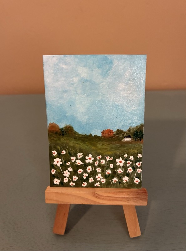ACEO Original Acrylic Painting 2.5 x 3.5 ~ Tiny House In The Valley