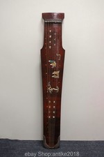 49.2" Old Chinese Wood Lacquerware Carved Paintings Inlay Dynasty Figure Guqin