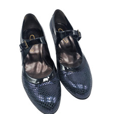 Cinderella Shoes Italian Leather Navy Black Mary Jane Heels Size 42 Heels Snake