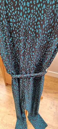 Sosandar Black Teal Leopard Print Jumpsuit 10 Green Blue Animal Silky - Picture 9 of 12