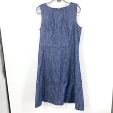 Talbots Women Size 14 XL Dress Tank Blue Denim Jean Fit Flare Stretch High Neck