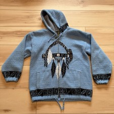 Ruminahui Southwestern Native Sz M Wool Full Zip Turquoise Blue Sweater Festival