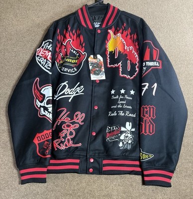 Dodge Hellcat Patched Varsity Bomber Racing Jacket Black/ Red Men's Size Medium