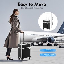 Black Rolling Makeup Train Case Cosmetic Trolley Makeup Travel Makeup Organizer