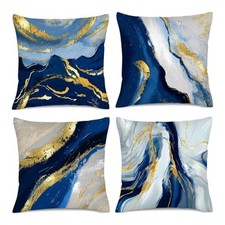 Navy Blue and Gold Throw Pillow Covers 18x18 18" x 18" Pack of 4 Blue Gold
