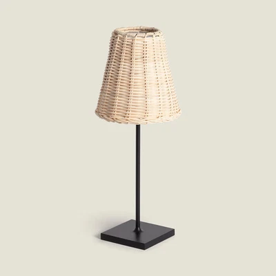 Lampe à Poser LED Portable Extérieur Aluminium et Rotin avec Batterie USB Rech - Photo 1/2