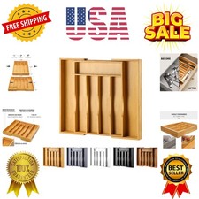Expandable Bamboo Kitchen Drawer Organizer for Cutlery and Utensils, Adjustab...