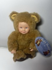 Anne Geddes Baby Bears Bean Bag 9" Plush Brown Teddy Bear Doll Face blue eyes