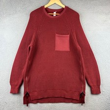 Varley Red Ribbed Knit Sweater Zipper Side Pocket Crew Neck Women's M
