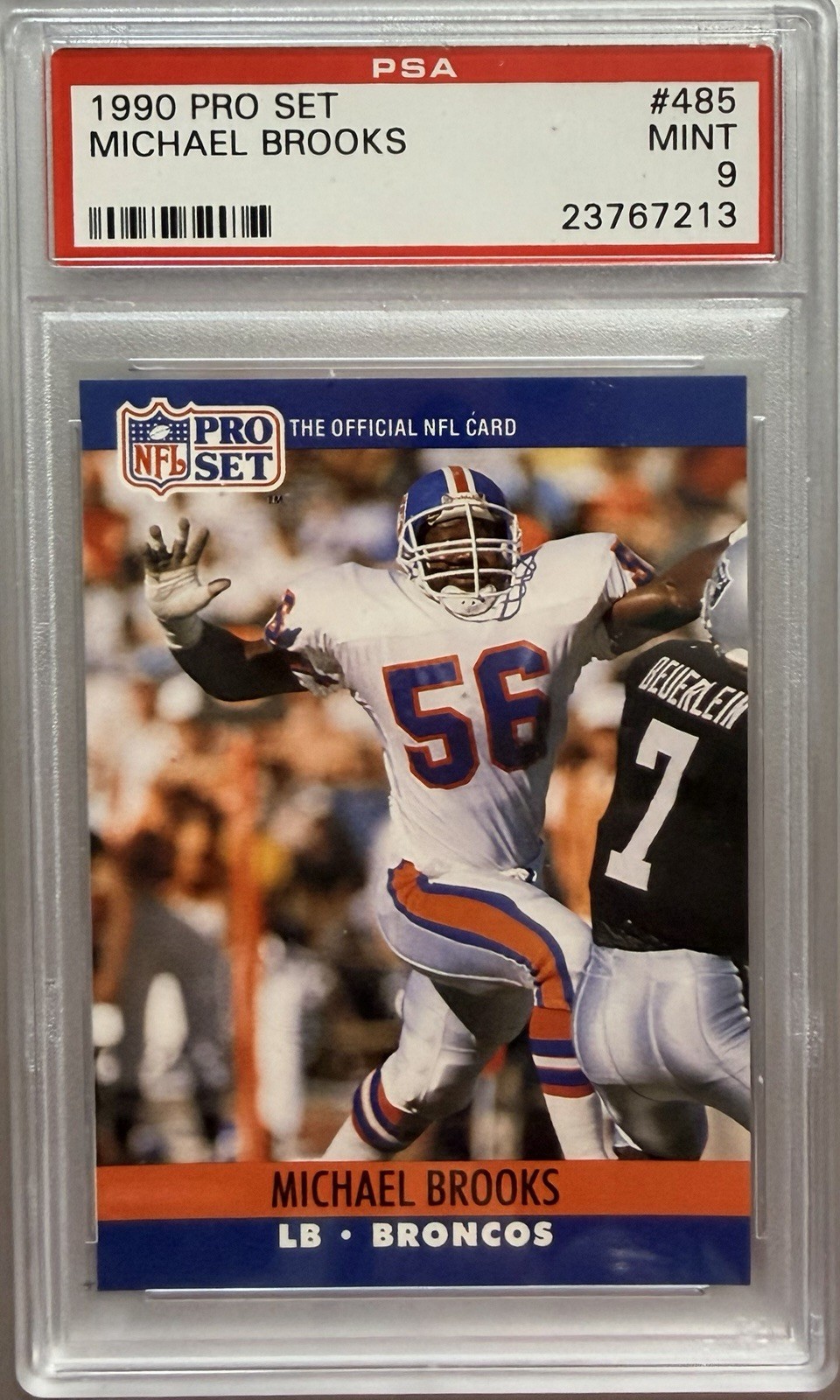 1990 PRO SET FOOTBALL ~ MICHAEL BROOKS #485 ~ ROOKIE RC ~ PSA 9 ~ BRONCOS / LSU