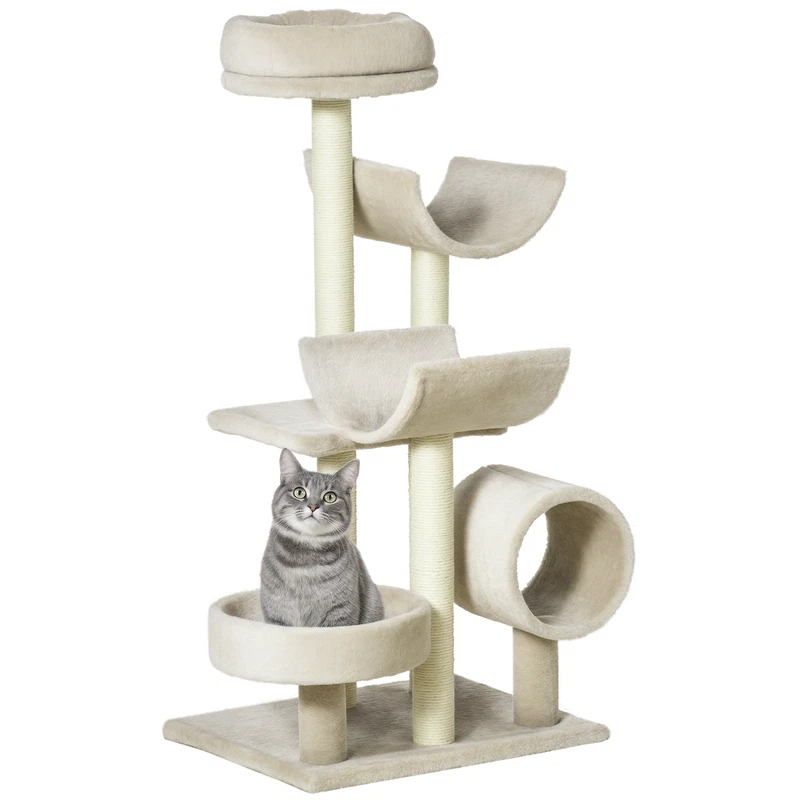 PawHut Cat Tree Scratching Post Tunnel 105cm