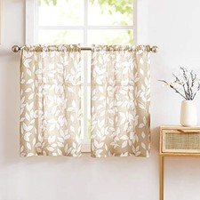 Leaf Tier Curtains for Kitchen 24" Short 26"W x 24"L Pack of 2 Taupe