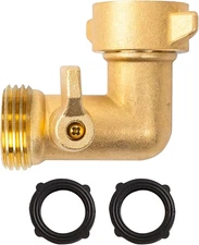 Xiny Tool 90 Degree Garden Hose Adapter with Shut off Valves, 3/4" Solid Brass G
