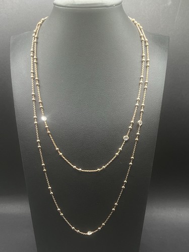 Dyadema Rose Gold Over Sterling Silver Beaded Crystal Chain Wrap Necklace 35" - Picture 4 of 11