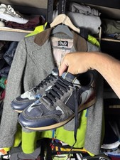 Valentino Garavani Rockrunner Camo Sneakers Blue Gray Leather Suede EU 42 IT