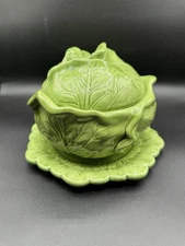 VINTAGE CERAMIC CABBAGE BOWL (HOLLAND MOLD) WITH LID AND SAUCER