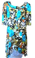 New Directions Women's Boho Brown Teal Green White Floral Dress Medium