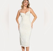 Popilush Women's Lace Corset Sleeveless Midi Dress, Size S, In Cream/Ivory Color