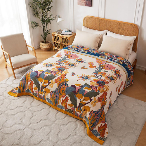 Boho Cotton Throw Large Sofa Couch Blanket Ultra Soft Bed Fall Floral Bird - Picture 8 of 10