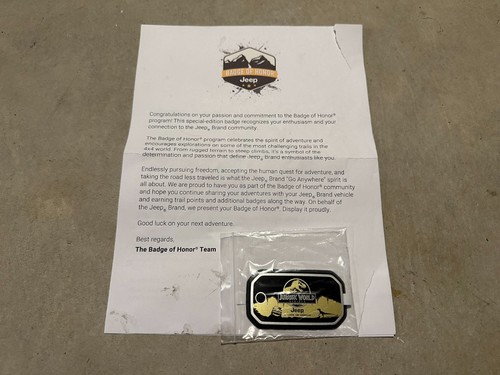 Jeep Badge of Honor BOH Jurassic World OEM Official Jeep Badge Rare Collectible