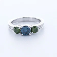 1.70 CT Blue SI3 Round Natural Certified Diamonds 14k  Classic Three-Stone Ring