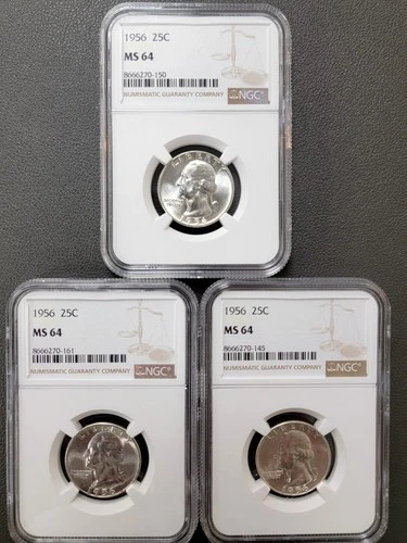 1956-D Washington Quarter 25c - NGC MS 64 (3 Beautiful Coins)