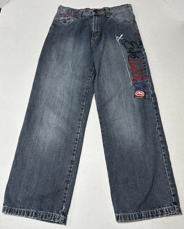 Jeans de patinaje holgados azules Ecko Unlimited Jean para niños Y2K bordados talla 12 Foto 2 de 4