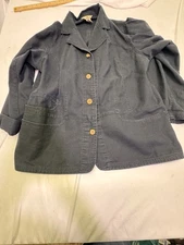 Woolrich Blazer Women Size XL Black Linen Cotton Blend Pocket Minimalist Boho