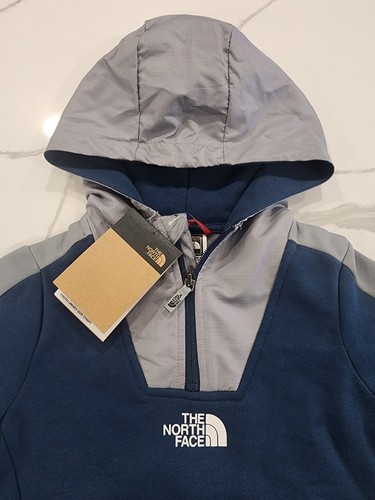 NWT NORTH FACE BOYS LARSECH 1/4 ZIP HOODIE PULLOVER SWEATSHIRT GRAY BLUE - S 7 8 - Picture 2 of 11